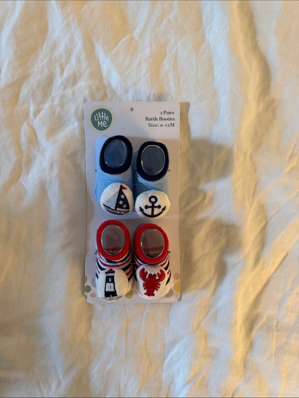 Little Me Nautical Rattle Booties Set - Blue & Red